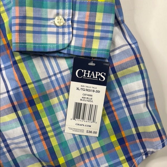 Chaps Blue and Green Button Down‎ Shirt Vibrant Plaid Design - Picture 3 of 6